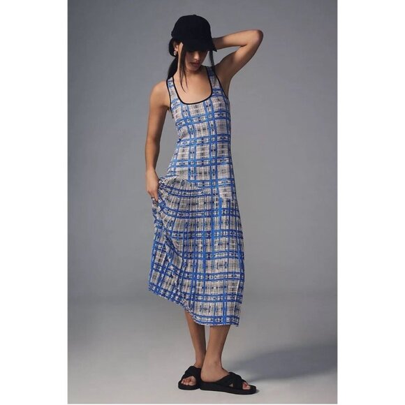 Anthropologie Dhruv Kapoor Plaid Mesh Midi Dress in Blue Size S - Picture 3 of 14